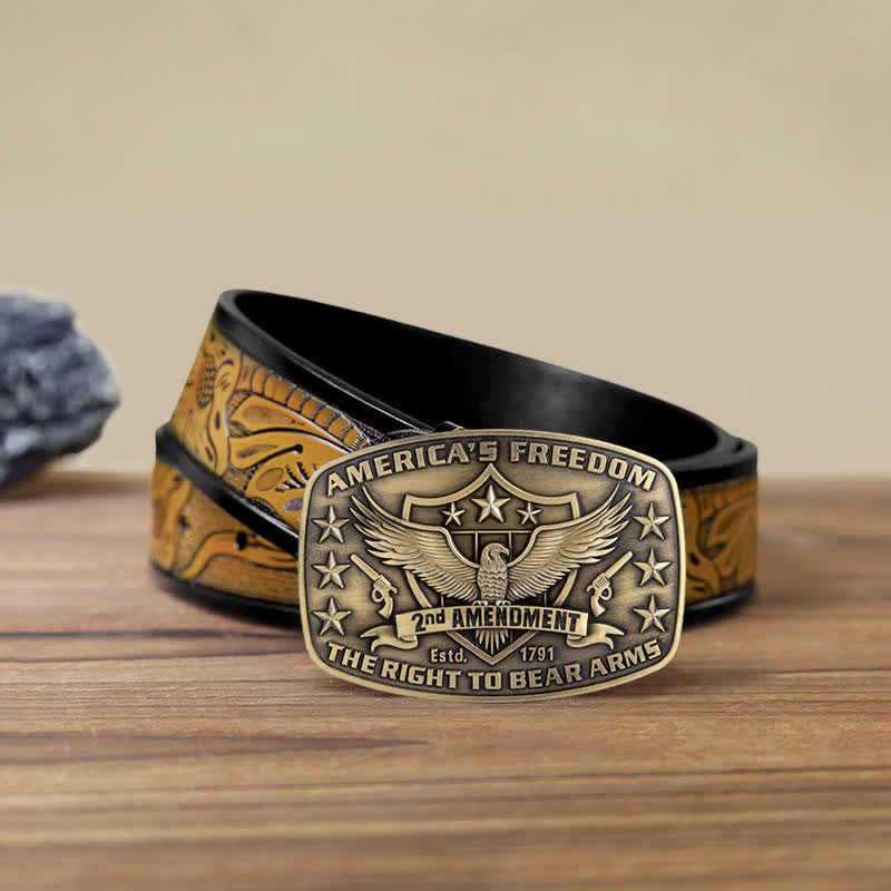 Cintura in pelle con fibbia America's Freedom Eagle fai da te da uomo - Bronzo antico - Cintura marrone sabbia (40) - image 21