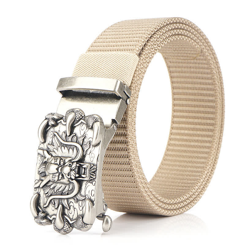 Cintura in nylon con decorazione drago casual da uomo - Beige / Argento - 48" - image 12
