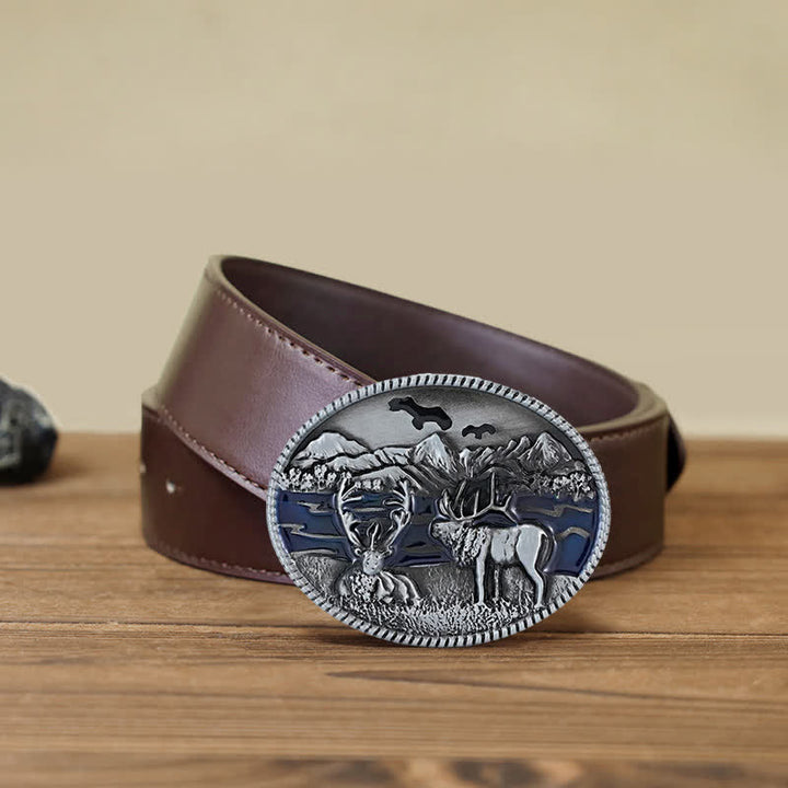 Cintura in pelle con fibbia a forma di cervo con smalto fai da te da uomo - Argento antico - Cintura PU marrone (40) - image 6