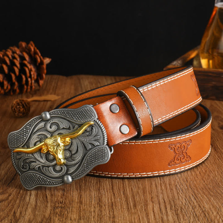 Cintura da uomo in pelle di toro Longhorn dorata quadrata - Stile n. 3 - 48" - image 4