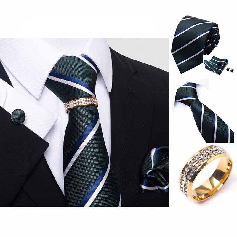 Set di 4 cravatte a righe da uomo con anello per cravatta - image 1