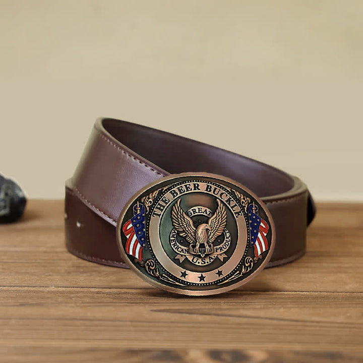 Cintura in pelle con fibbia porta birra creativa fai da te con bandiera USA e aquila da uomo - Rame - Cintura PU marrone (40) - image 18