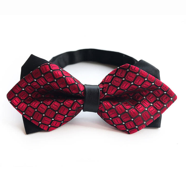 Papillon a punta a doppio strato con motivo a diamante punteggiato da uomo - Rosso - image 1