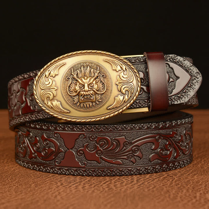 Cintura in pelle con fibbia ellittica a forma di drago da uomo - Oro e marrone - 46 - image 0