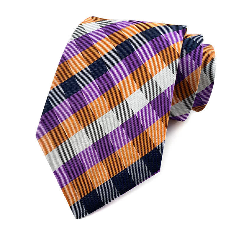 Smoking da uomo attillato con cravatta scozzese - Viola e arancione - image 9