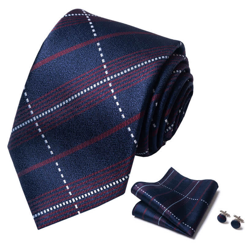 Set di 3 cravatte a quadri blu navy e rosso da uomo - image 1
