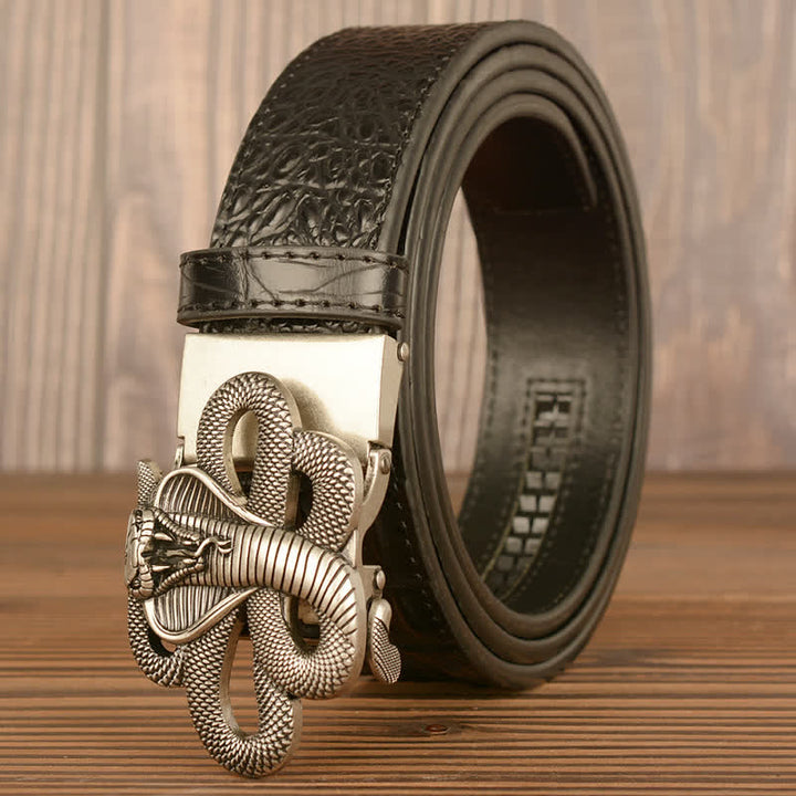 Cintura da uomo in pelle con motivo coccodrillo Cobra arricciato - Argento e nero - 46 - image 16
