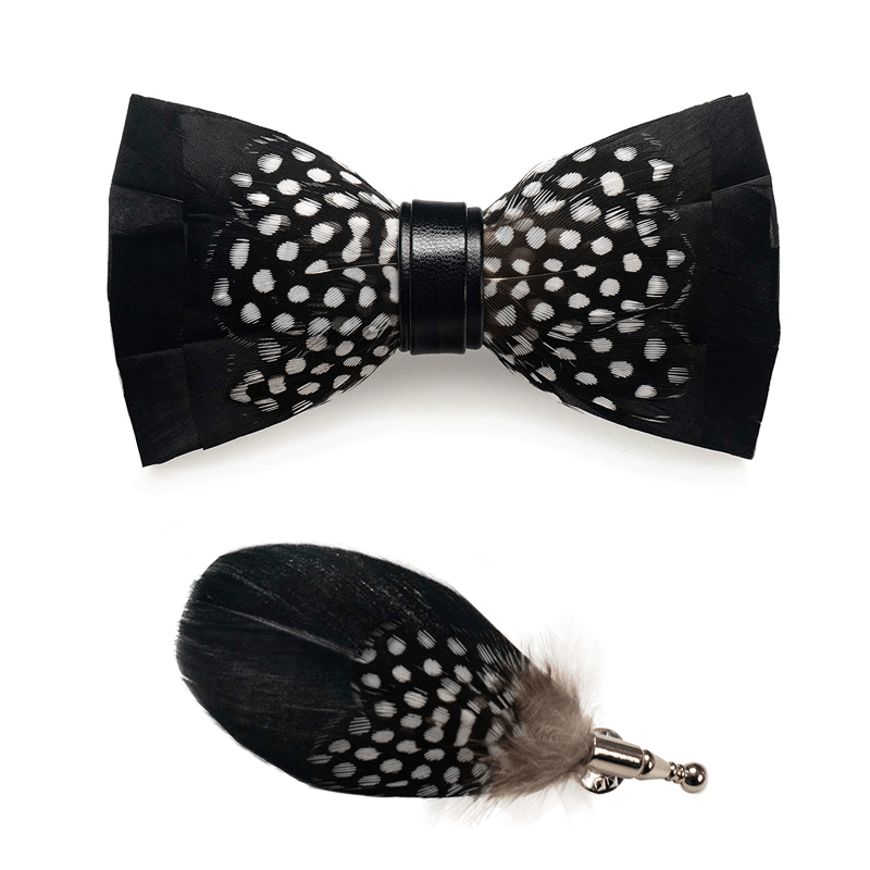 Papillon con piume a pois bianchi e neri per bambini con spilla da bavero - image 5