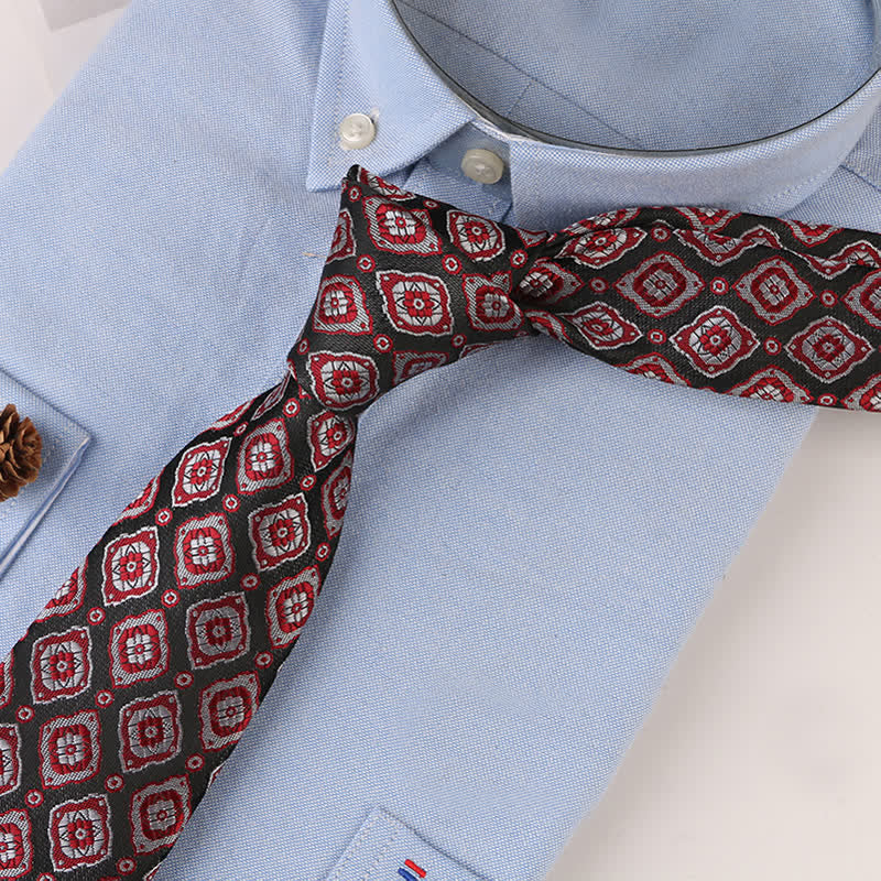 Cravatta da uomo con motivi floreali geometrici vintage - Medaglione rosso - image 14
