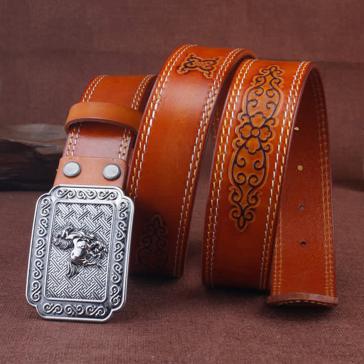 Cintura etnica da uomo in pelle di cavallo color argento da cowboy
