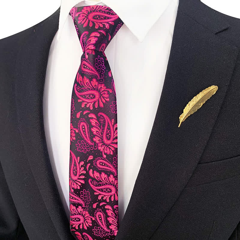 Cravatta da uomo con cerniera floreale viola rossa Paisley - image 1