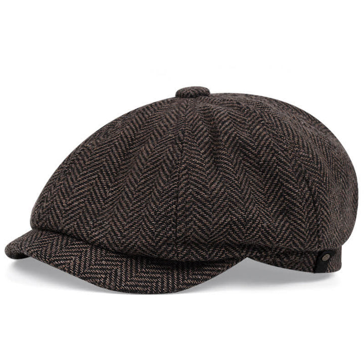 Berretto ottagonale a spina di pesce a righe vintage - Caffè - Taglia XL (24"-24 1/2") - image 0