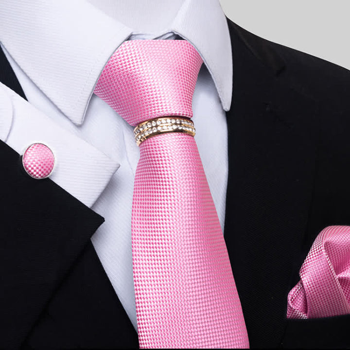 Set di 4 cravatte da uomo a micro-quadri con anello per cravatta - Rosa - image 6