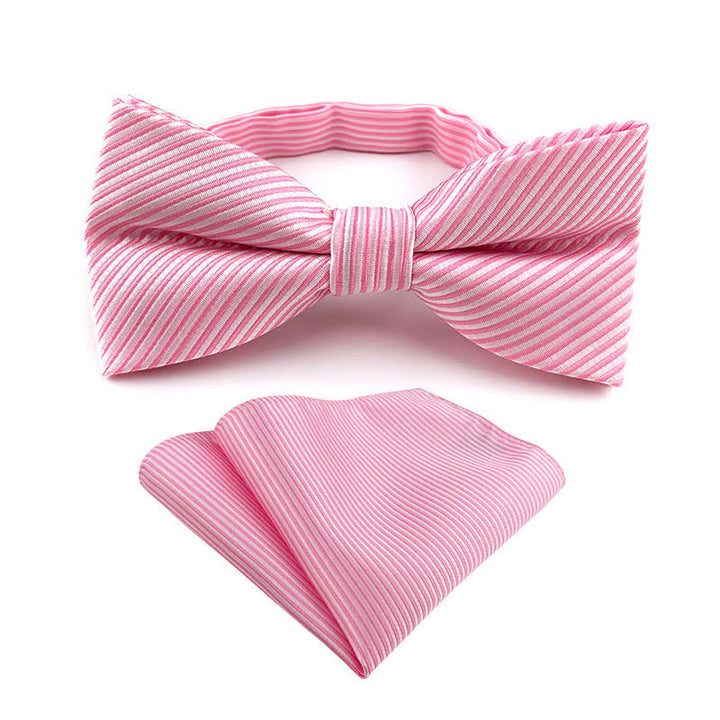 Set da 2 pezzi da uomo con papillon e fazzoletto da taschino a righe a quadri - Rosa - image 4