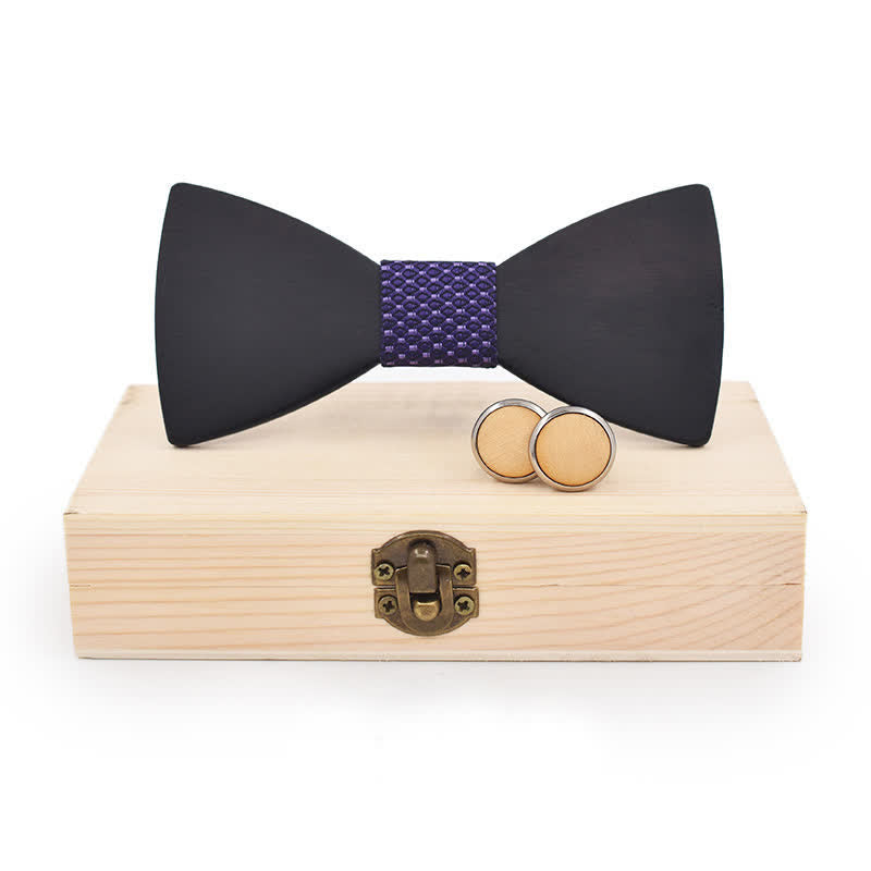 Set di 2 gemelli da uomo in legno nero con papillon - Geometria viola - image 16