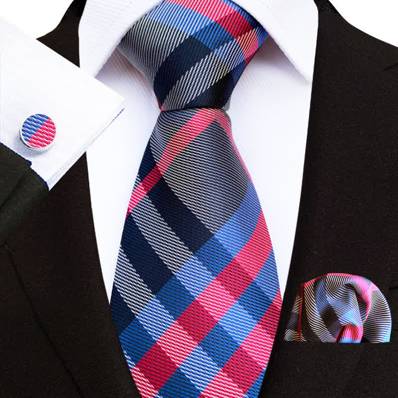 Set di 3 cravatte a quadri blu navy e rosse da uomo - Blu marino e rosso - image 0