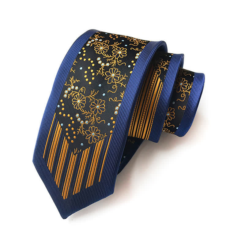 Cravatta a righe con motivo floreale Paisley Inspire da uomo Collision - Blu marino e oro - image 1