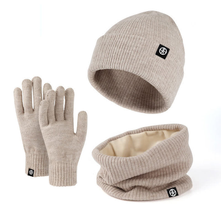 Set di 3 cappelli, sciarpe e guanti in morbido, unisex, tinta unita - image 0