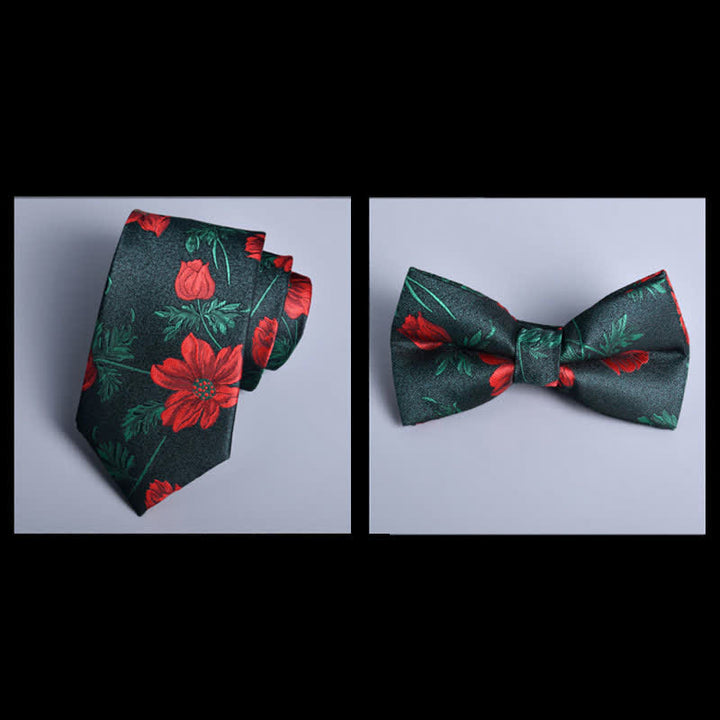 8 pezzi verde foresta e foglie rosse fiore cravatta papillon vogue scatola regalo - image 1