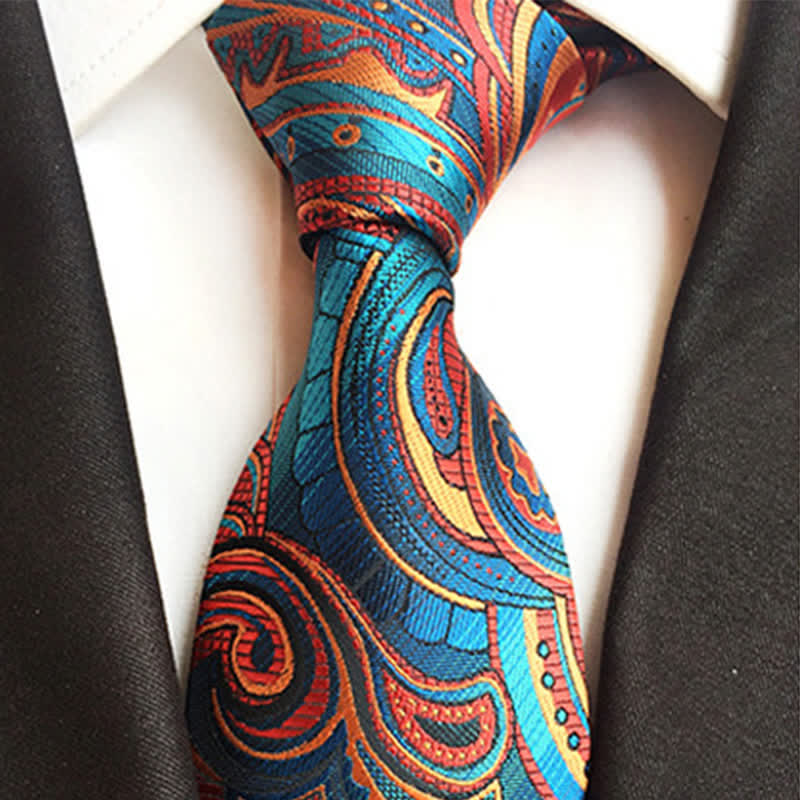 Cravatta da uomo con motivo Paisley giocoso arancione e verde acqua - image 1