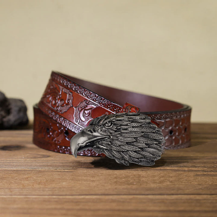 Cintura in pelle con fibbia a forma di testa di aquila calva 3D fai da te da uomo - Testa d'aquila - Cintura marrone intagliata (40) - image 12
