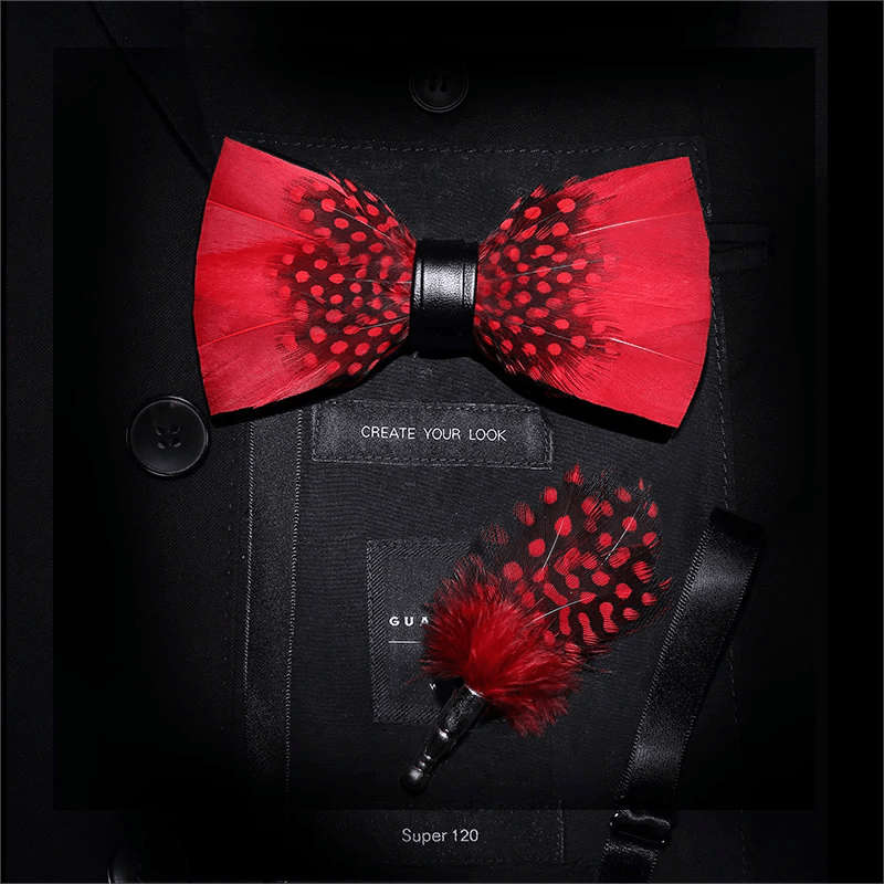 Papillon con piume di fringuello rosso e nero per bambini con spilla da bavero - Ragazzo - image 0