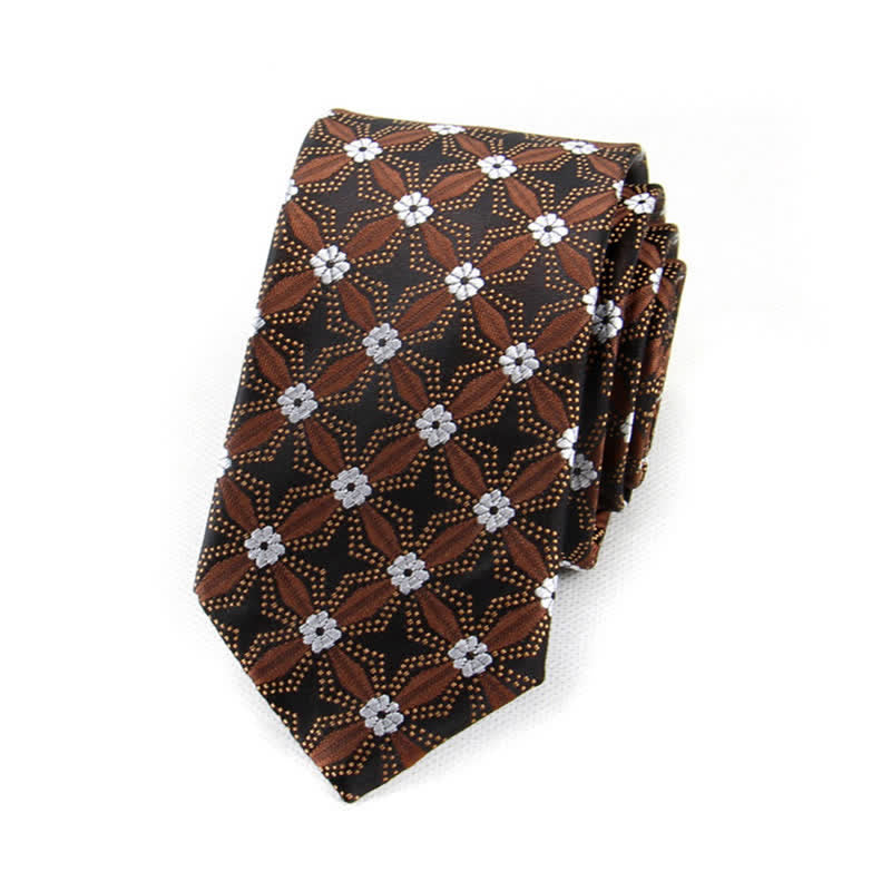 Cravatta geometrica con ricamo floreale da uomo - Marrone - image 8
