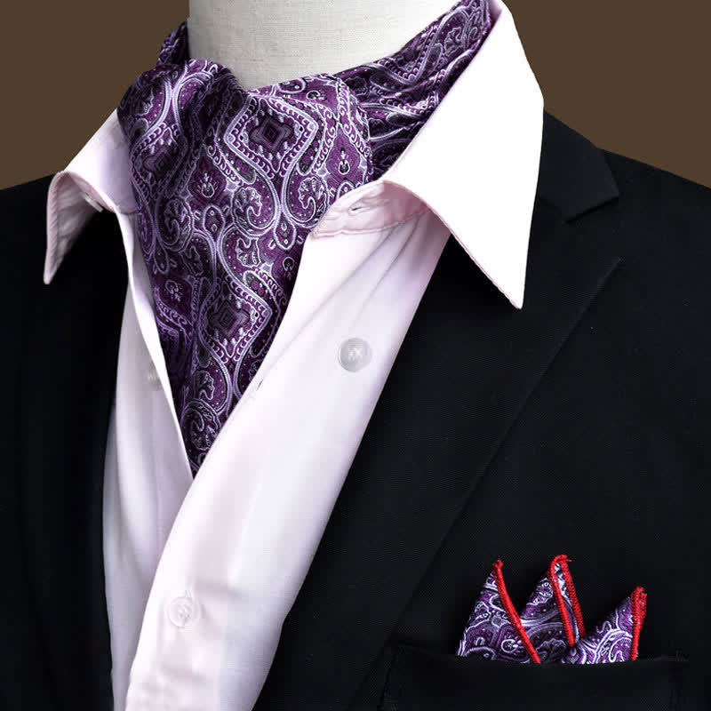 Set da 2 pezzi di fazzoletto da taschino e cravatta con motivo Paisley floreale viola di lusso - Viola - image 0