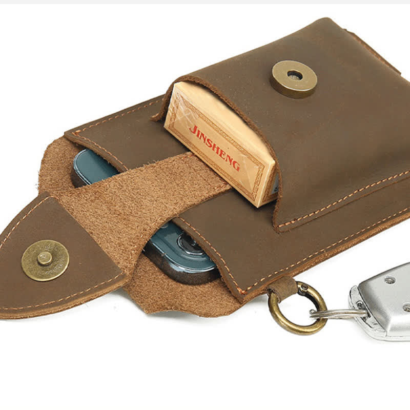 Fondina per telefono con bottone magnetico, borsa da cintura in pelle di cavallo pazzo - image 5