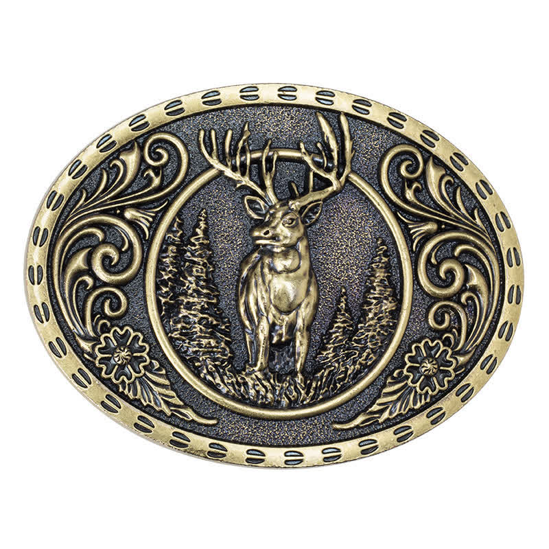Cintura in pelle con fibbia della bandiera americana da cacciatore di cervi fai da te da uomo - Cervo d'oro - Senza cintura - image 6