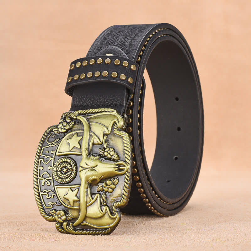 Cintura da uomo in pelle con rivetti Longhorn Steer Antique - Nero - 44 - image 6