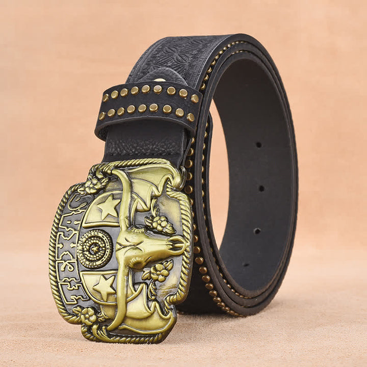 Cintura da uomo in pelle con rivetti Longhorn Steer Antique - Nero - 44 - image 6