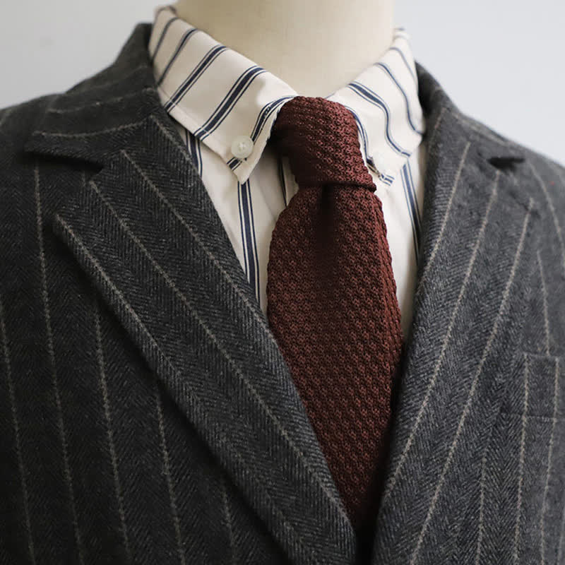 Cravatta stretta e sottile in maglia tinta unita da uomo - Caffè - image 7