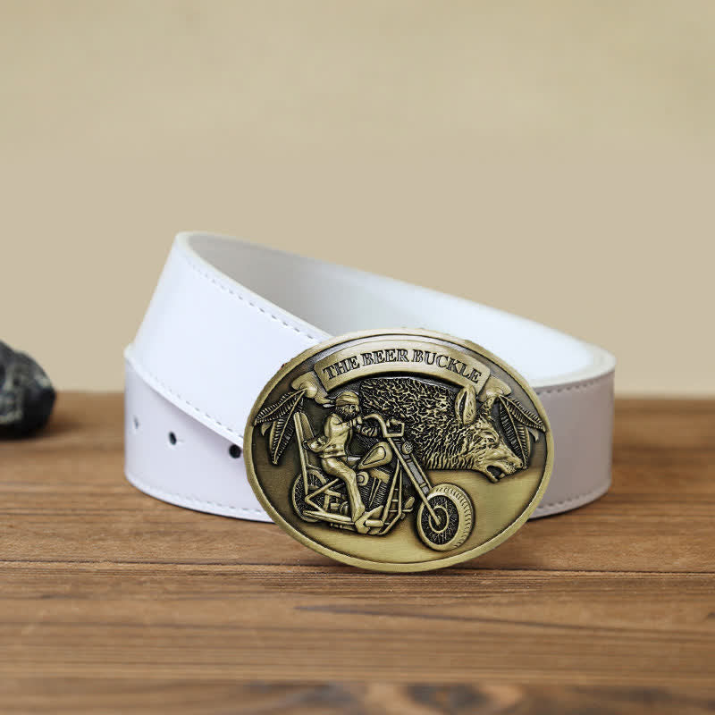 Cintura in pelle con fibbia porta birra creativo fai da te per motocicletta da uomo - Bronzo - Cintura PU bianca (40) - image 13