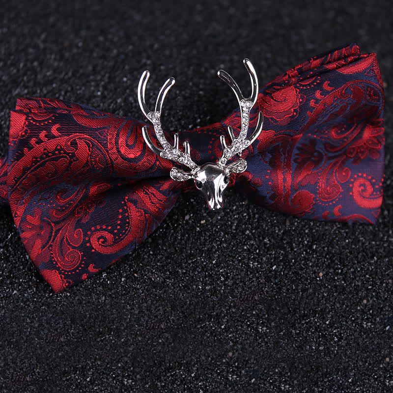 Papillon da uomo con decorazione testa di alce natalizia Paisley - Rosso e argento - image 10