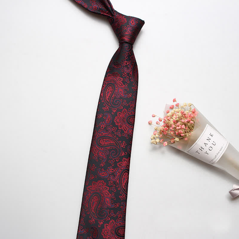 Cravatta casual di lusso da uomo con motivo Paisley audace - Borgogna e Nero - image 4