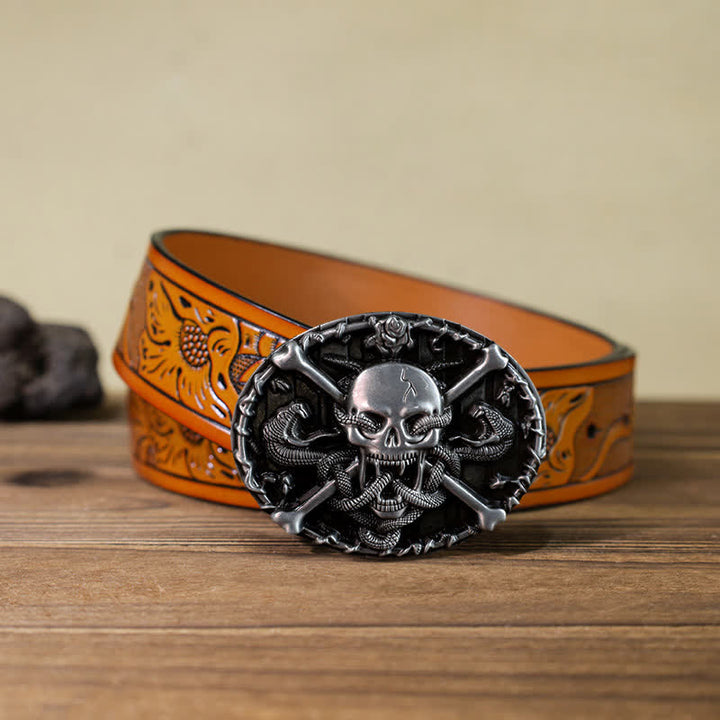Cintura in pelle con fibbia a serpente con teschio e croce gotica fai da te da uomo - Cranio - Cintura intagliata arancione (40) - image 14