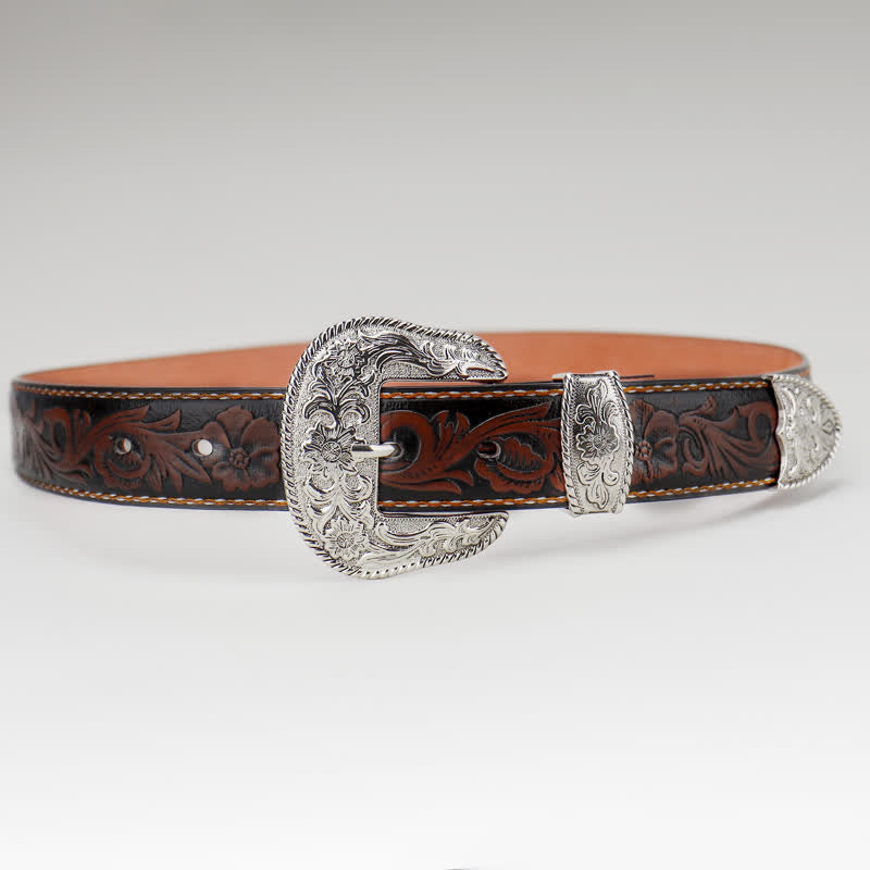 Cintura in pelle con incisione floreale vintage da donna - image 1