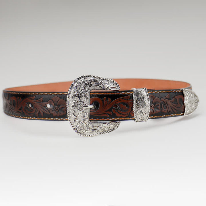Cintura in pelle con incisione floreale vintage da donna - image 1