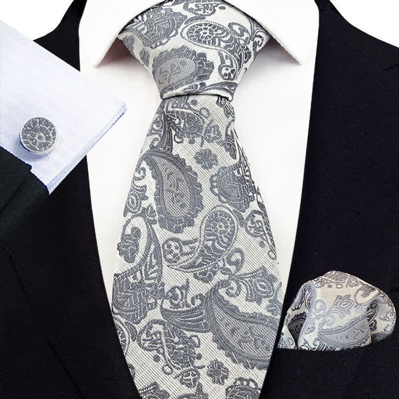 Set di 3 cravatte esotiche Paisley da uomo - Argento n. 1 - image 1