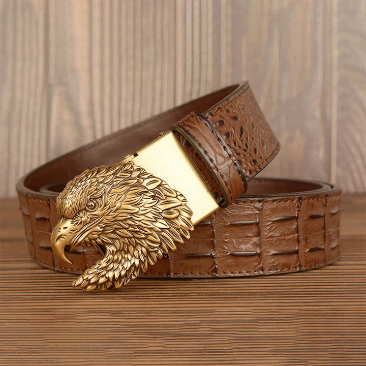 Cintura da uomo in pelle goffrata con testa d'aquila e coccodrillo - image 3