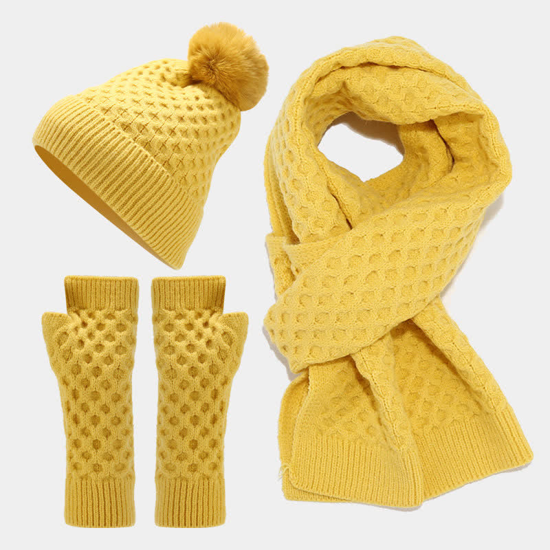 Set di 3 cappelli, sciarpe e guanti lavorati a maglia incrociati da donna - Giallo - Regolabile (22"-22 7/8") - image 13