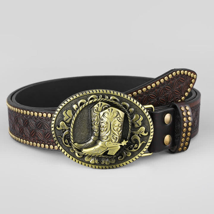 Cintura in pelle con fibbia ovale in bronzo da uomo - image 1