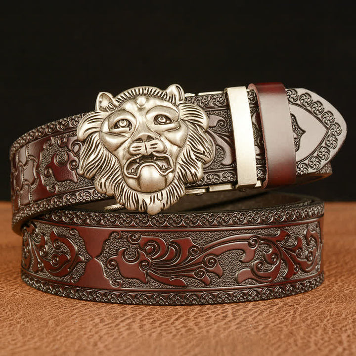 Cintura in pelle con testa di leone con scultura 3D da uomo - Argento e marrone - 46 - image 12