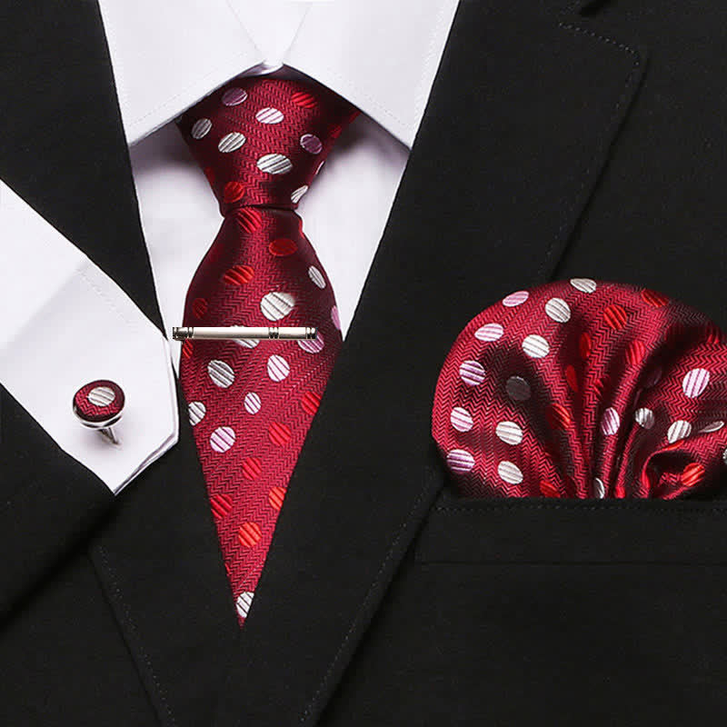 Set di 4 cravatte a pois rossi e bianchi da uomo con motivo Passion - Rosso e bianco - image 0