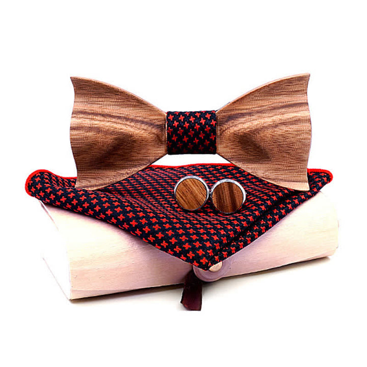 Set di 3 cravatte a farfalla in legno semplici e classiche da uomo - Rosso - Stile n. 1 - image 0