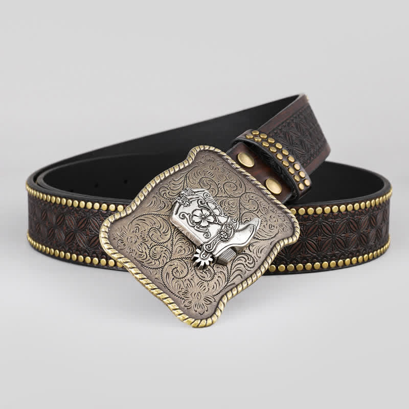 Cintura in pelle con fibbia geometrica da uomo con stivali da cowboy - Stivali - 52" - image 0