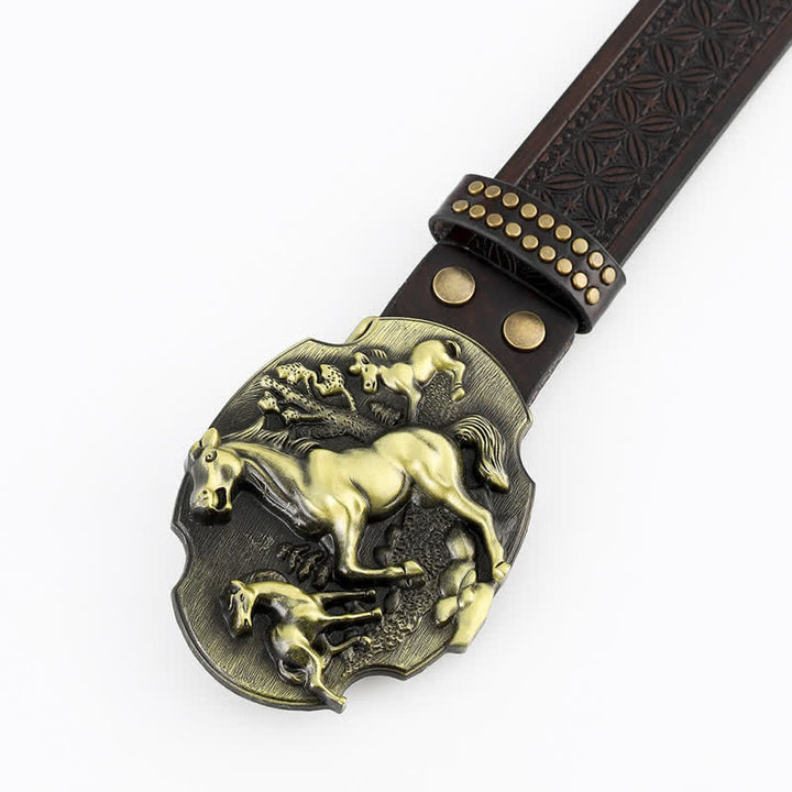 Cintura in pelle goffrata da uomo con motivo "A Herd Of Horses" - image 1