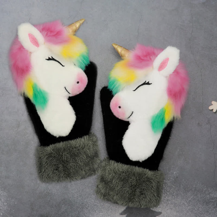 Guanti da donna con motivo di animali carini e pelosi - Unicorno strabico - image 11