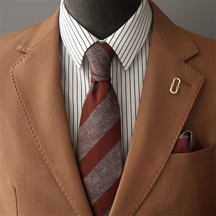 Cravatta a righe marrone e grigio da uomo - Marrone e grigio - image 0